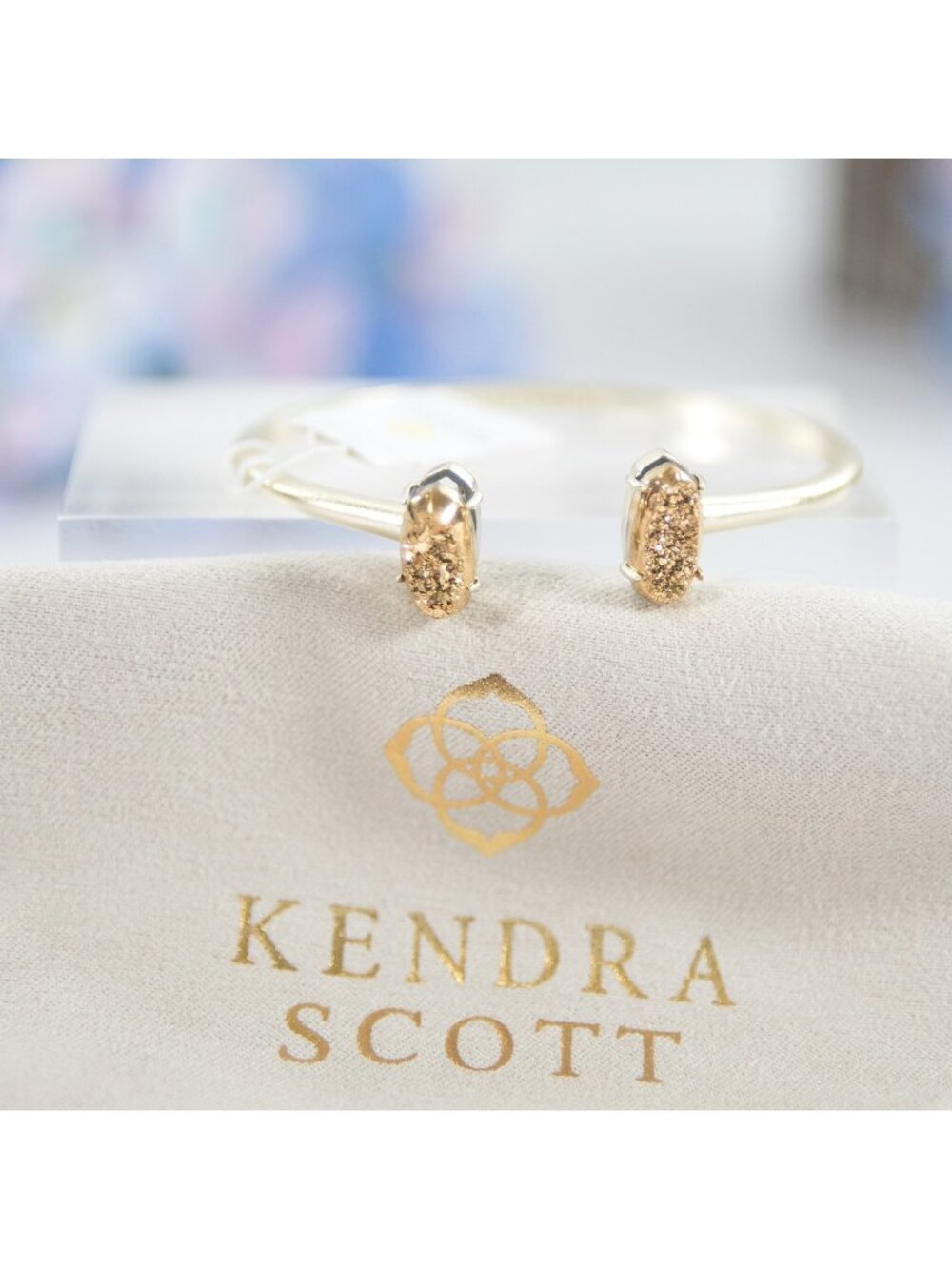 Kendra Scott Edie Rose Gold Drusy Cuff Gold Plated Statement Bracelet NWT